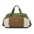 Colorblock travel duffel bag nylon waterproof gym sports bag for outdoor camping fitness gear - Army Green and Brown Contrast