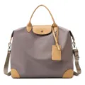 Sac de voyage décontracté en nylon avec garniture en cuir, grand sac bandoulière portable. - Kaki