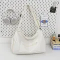 Large capacity white travel shoulder bag casual canvas duffel gym bag with zipper pocket for women - No Pendant / White