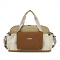 Colorblock travel duffel bag with wet dry compartment nylon waterproof weekender sports bag - Khaki and Brown Contrast