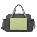 Color-block nylon travel duffel bag with wet dry separation and expandable bottom for gym. - Grey and Light Green Contrast