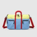 Colorblock travel shoulder bag, yellow and blue grid design with red straps, SKU variant - Sky Blue