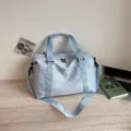 Light blue travel duffel bag, star moon pattern gym bag, portable weekend overnight luggage bag. - Blue