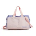 Large capacity travel duffel bag stylish color block gym bag with shoulder strap - Pink with Label