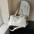 Large capacity travel duffel bag with star pattern, casual fitness gym bag for outdoor. - Off White