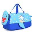 Water-resistant kids shark duffel bag, cute cartoon travel luggage, large capacity swim bag. - Blue