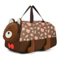 Cute waterproof kids duffel bag, large capacity travel storage bag with lovely bear design. - Brown