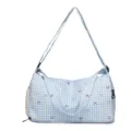Blue gingham travel duffel bag with cute colorful heart prints, spacious daily storage bag. - Blue
