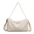 Cute polka dot canvas shoulder bag for women daily casual crossbody bag lightweight. - Off White