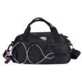 Water-resistant black sports duffel bag with pink bungee cords and top handles for outdoor travel. - Single Bag / Black
