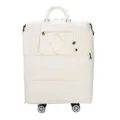 Beige expandable travel luggage bag with wheels large capacity portable overnight duffel - Off White