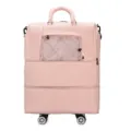 Expandable travel duffel bag with wheels, pink large capacity portable rolling luggage for trip. - Pink
