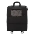 Black expandable travel luggage bag with wheels and grid pocket for short trips and flights - Black
