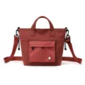 Minimalist red-brown tote shoulder bag with grid pocket, lightweight and versatile. - Red