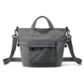 Casual gray tote bag with checkered front pocket, versatile crossbody bag for daily commute. - Gray