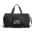 Black gym duffel bag for men and women, travel sports bag with wet compartment and shoulder strap. - Black With Label