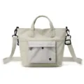 Lightweight beige tote bag, casual commuter shoulder and crossbody bag with front grid pocket. - Off White