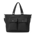 Sac cabas bandouliere en toile noire avec poches avant pour voyages et loisirs quotidiens. - Noir