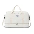 Multifunctional travel duffel bag with shoe compartment and star pattern for sports gym. - Off White