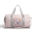Pink fitness gym duffel bag with dry wet separation and shoe compartment for sports travel. - Pink with Label