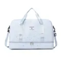 Light blue star print travel duffel bag with shoe compartment, spacious waterproof gym sports bag. - Blue