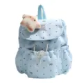 Light blue polka dot drawstring backpack featuring bow patterns and cute plush star charm. - No Pendant / Blue