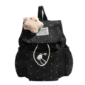 Black polka dot drawstring backpack for women featuring bow patterns and a plush star charm - No Pendant / Black