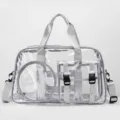 Clear PVC gym travel duffel bag with silver straps, waterproof sport shoulder bag variant. - Gray