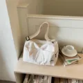 Japanese minimalist travel bag large capacity canvas shoulder bag casual weekender luggage - Off White