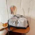 Light Grey Travel Duffel Bag Large Capacity Weekend Overnight Gym Bag With Front Pockets - Gray