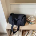 Black casual travel duffel bag large capacity lightweight gym shoulder bag fabric. - Black