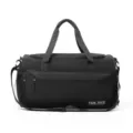 Black sports duffel bag, versatile fitness travel luggage bag with shoulder strap. - Black With Label