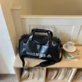 Black PU leather gym duffel bag for sports training and travel with shoulder strap. - Black