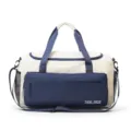 Large capacity colorblock travel duffel bag, waterproof gym sports bag for outdoor fitness. - Blue with Label