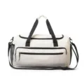 Color block travel duffel bag, large capacity gym sport bag, beige and black variant. - White No Label