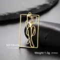 Macro detail of gold girl reading silhouette pendant in stainless steel, 30x16mm size. - Style 6 / Steel