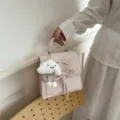 Μινιμαλιστικό ματ ροζ σακίδιο πλάτης με διακοσμητικό φιόγκο και μπρελόκ σύννεφο - Χωρίς μενταγιόν / Ροζ
