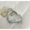Trendy silver metallic Boston handbag with adjustable crossbody strap and double handles - No Pendant / Silver