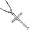 Silver Viking stainless steel cross pendant necklace for men with textured woven pattern - Cross / Stainless Steel Chain