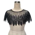 Vintage black sequin shawl shrug with beaded leaf patterns for evening dresses - Radial Sequin Style (801) / Black