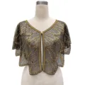 Elegant black mesh shawl decorated with gold sequins and fine beadwork for party dresses - Top (805) / One Size / Black & Gold