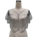 Detailed macro view of silver sequined and beaded vintage party dress capelet shrug - Top (805) / One Size / Silver