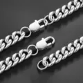 Close-up of a silver 6-face polished thick Cuban link chain with lobster clasp - 6mm Width Rectangular Buckle / 18cm Length / Silver