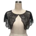 Front view detail of vintage black sequined and beaded capelet shawl on mannequin - Heavy Sequin Style (802) / Black