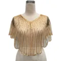 Detailed view of vintage gold sequin shawl with intricate beadwork for party dresses - Top (807) / One Size / Apricot Gold