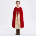 Kids red riding hood vintage floral dress cape costume set for halloween stage party show. - 120cm (Size S) / Set / Printed