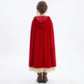 Kids red velvet hooded cape costume back view detail showing the vintage fairy tale design. - 120cm (Size S) / Cloak Only / Cloak Only