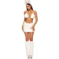 White plush bunny cosplay costume set with halter top, mini skirt, ears and leg warmers. - S / White