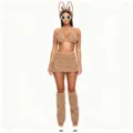 Brown furry bunny costume cosplay outfit with ears headband, top, skirt and leg warmers. - S / Khaki