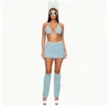 Blue velvet cosplay costume set with halter top, miniskirt, and matching ear headband for party. - S / Blue